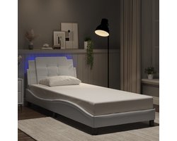 vidaXL - Bedframe - met - LED - zonder - matras - "Zadar" - wit - 90x190 - cm