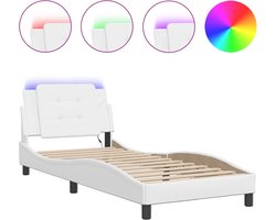 vidaXL - Bedframe - met - LED - zonder - matras - "Zadar" - wit - 90x200 - cm