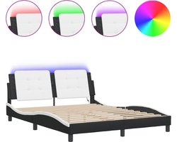 vidaXL - Bedframe - met - LED - zonder - matras - "Zadar" - zwart - en - wit - 160x200 - cm