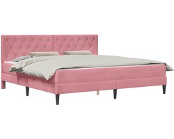 vidaXL - Bedframe - met - matras - met - hoofdeinde - Roze - 200 - x - 200 - cm - Fluweel