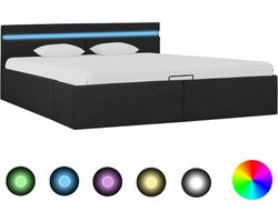 vidaXL - Bedframe - met - opbergruimte - en - LED - stof - donkergrijs - 160x200 - cm