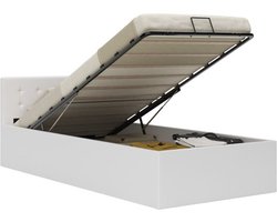 vidaXL - Bedframe - met - opbergruimte - hydraulisch - kunstleer - wit - 90x200 - cm