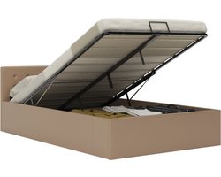 vidaXL - Bedframe - met - opslag - hydraulisch - kunstleer - cappuccino - 140x200 - cm
