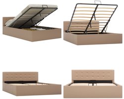 vidaXL Bedframe met opslag hydraulisch kunstleer cappuccino 140x200 cm - Bedframe - Bedframes - Bed - Bedden