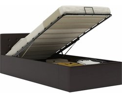 vidaXL - Bedframe - met - opslag - hydraulisch - kunstleer - grijs - 100x200 - cm