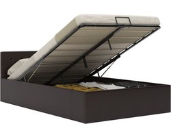 vidaXL - Bedframe - met - opslag - hydraulisch - kunstleer - grijs - 120x200 - cm