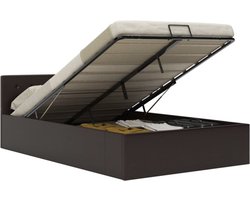 vidaXL - Bedframe - met - opslag - hydraulisch - kunstleer - grijs - 140x200 - cm