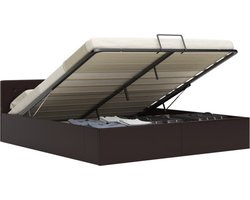 vidaXL - Bedframe - met - opslag - hydraulisch - kunstleer - grijs - 160x200 - cm