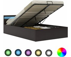 vidaXL - Bedframe - met - opslag - hydraulisch - LED - kunstleer - grijs - 120x200 - cm