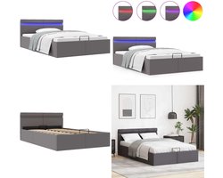 vidaXL Bedframe met opslag hydraulisch LED kunstleer grijs 120x200 cm - Bedframe - Bedframes - Bed - Bedden