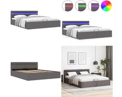 vidaXL Bedframe met opslag hydraulisch LED kunstleer grijs 160x200 cm - Bedframe - Bedframes - Bed - Bedden