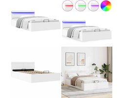 vidaXL Bedframe met opslag hydraulisch LED kunstleer wit 140x200 cm - Bedframe - Bedframes - Bed - Bedden