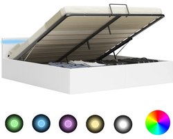vidaXL - Bedframe - met - opslag - hydraulisch - LED - kunstleer - wit - 160x200 - cm