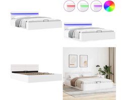 vidaXL Bedframe met opslag hydraulisch LED kunstleer wit 160x200 cm - Bedframe - Bedframes - Bed - Bedden