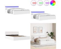 vidaXL Bedframe met opslag hydraulisch LED kunstleer wit 180x200 cm - Bedframe - Bedframes - Bed - Bedden