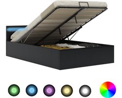 vidaXL - Bedframe - met - opslag - hydraulisch - LED - kunstleer - zwart - 140x200 - cm