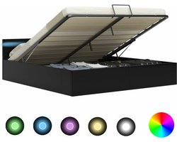 vidaXL - Bedframe - met - opslag - hydraulisch - LED - kunstleer - zwart - 160x200 - cm