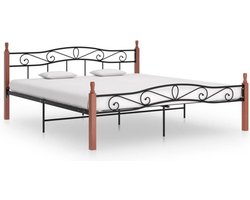 vidaXL - Bedframe - metaal - en - massief - eikenhout - zwart - 200x200 - cm