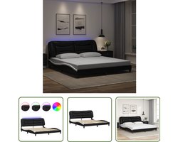 vidaXL Bedframe - Slaapkamers - Bedframe met LED zonder matras Hvar kunstleer zwart en wit 180x200 cm - Boxspring - Led Verlichting - Kunstleder