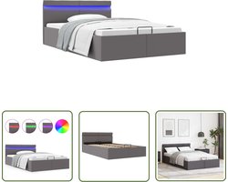 vidaXL Bedframe - Slaapkamers - Bedframe met opslag hydraulisch LED kunstleer grijs 120x200 cm - Boxspring - Led Verlichting - Kunstleder