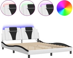 vidaXL - Bedframe - "Viana" - met - LED - zonder - matras - wit - en - zwart - 160x200 - cm