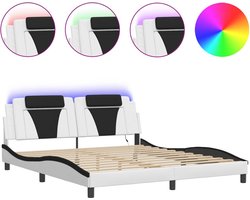 vidaXL - Bedframe - "Viana" - met - LED - zonder - matras - wit - en - zwart - 180x200 - cm