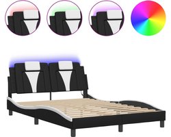 vidaXL - Bedframe - "Viana" - met - LED - zonder - matras - zwart - en - wit - 140x190 - cm