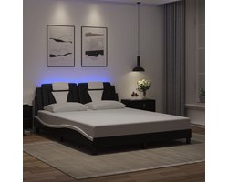 vidaXL - Bedframe - "Viana" - met - LED - zonder - matras - zwart - en - wit - 160x200 - cm