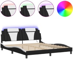 vidaXL - Bedframe - "Viana" - met - LED - zonder - matras - zwart - en - wit - 180x200 - cm