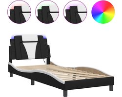 vidaXL - Bedframe - "Viana" - met - LED - zonder - matras - zwart - en - wit - 90x200 - cm