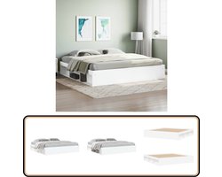 vidaXL Bedframe - Wit - 200x200 cm - Grenen & Hout Modern Bed Frame - Houten Bed - Tweepersoons Bed - Wit Bed - Bed Met Opbergruimte