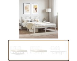 vidaXL Bedframe - Wit - Metaal - 140x200 cm Klassieke Bed Frame - Houten Bed Frame - Tweepersoons Bed - Bed Frame Met Opbergruimte - Metalen Bed Frame
