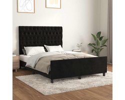 vidaXL - Bedframe - zonder - matras - 140x200 - cm - fluweel - zwart
