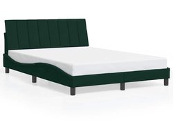 vidaXL - Bedframe - zonder - matras - "Hanko" - 140x190 - cm - fluweel - donkergroen