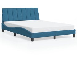 vidaXL - Bedframe - zonder - matras - "Hanko" - fluweel - blauw - 140x200 - cm