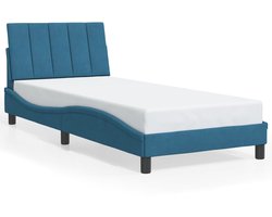 vidaXL - Bedframe - zonder - matras - "Hanko" - fluweel - blauw - 90x190 - cm