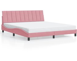 vidaXL - Bedframe - zonder - matras - "Hanko" - fluweel - roze - 180x200 - cm