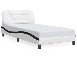 vidaXL - Bedframe - zonder - matras - "Hvar" - kunstleer - zwart - en - wit - 100x200 - cm