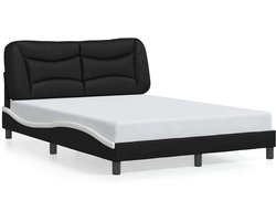 vidaXL - Bedframe - zonder - matras - "Hvar" - kunstleer - zwart - en - wit - 140x190 - cm