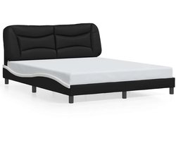 vidaXL - Bedframe - zonder - matras - "Hvar" - kunstleer - zwart - en - wit - 160x200 - cm