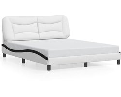 vidaXL - Bedframe - zonder - matras - "Hvar" - kunstleer - zwart - en - wit - 160x200 - cm
