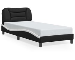 vidaXL - Bedframe - zonder - matras - "Hvar" - kunstleer - zwart - en - wit - 90x190 - cm