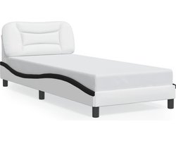 vidaXL - Bedframe - zonder - matras - "Hvar" - kunstleer - zwart - en - wit - 90x190 - cm
