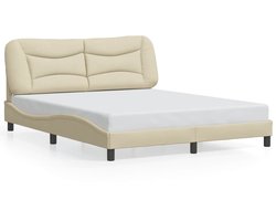 vidaXL - Bedframe - zonder - matras - "Hvar" - stof - crèmekleurig - 160x200 - cm