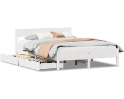 vidaXL - Bedframe - zonder - matras - massief - grenenhout - wit - 140x200 - cm