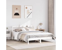 vidaXL - Bedframe - zonder - matras - massief - grenenhout - wit - 150x200 - cm