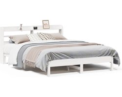 vidaXL - Bedframe - zonder - matras - massief - grenenhout - wit - 160x200 - cm