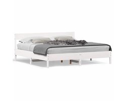 vidaXL - Bedframe - zonder - matras - massief - grenenhout - wit - 180x200 - cm