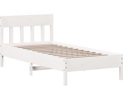 vidaXL - Bedframe - zonder - matras - massief - grenenhout - wit - 75x190 - cm