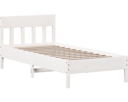 vidaXL - Bedframe - zonder - matras - massief - grenenhout - wit - 90x200 - cm